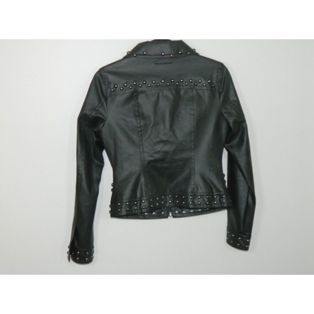 DKNY Jacket‎ Size Smalll Black Faux-Leather  Studded Moto Quilted Lining - Picture 9 of 11